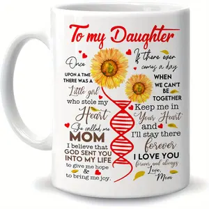 [Sunflower Love Ceramic Mug] 11oz White Ceramic Coffee Mug - Sunflower Love for Daughter, Ergonomic Handle, Perfect Gift for Mom & Daughter on Birthday, Mother's Day, Anniversary