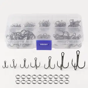 50pcs Boxed Lure Treble Hooks, Barbed Fishing Rod Casting Anchovy Fish Hook Set, Three Claw Triple Hooks for Far Throwing