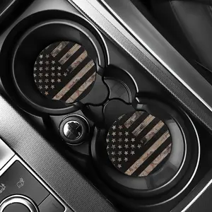 2 Vintage American Flag Car Cup Mats, Unisex Car Interior Decor, Non-Sponge Rubber, Absorbent Anti-Slip Drink Holder, Fashionable Car Accessory