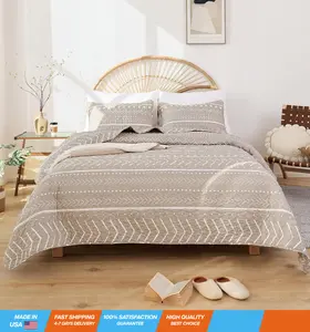 Twin Quilt Boho Bedding Twin Bedspreads Oatmeal Quilt 2PCS with 1 Pillow Case Reversible Coverlet Bedding Set for All Season