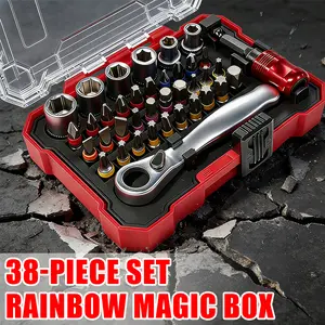 38pcs Set of Precision Screwdriver Socket Magic Box Screwdriver Multifunctional Industrial Grade Ratchet Wrench, Precision Screwdriver Set Suitable for Repairing Cars and Bicycles, Compact and Convenient to Take Out