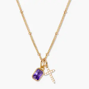 Josephine Cross Birthstone Necklace in Gold by Brook and York