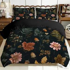 2/3 Pcs Comfortable Autumn Leaf And Fruit Quilt Cover Set, Soft And Breathable, 100% Polyester Fiber High-Definition Digital Printing Design, All-Season Home Gift, Machine Washable, Duvet Covers (1 Quilt Cover +1/2 Pillowcase, No Filling)