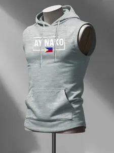 Men's Fashion Hooded Tank Top, Filipino Culture Slogan Print, Flag Design, Casual Sleeveless Shirt, Perfect Gift for Men