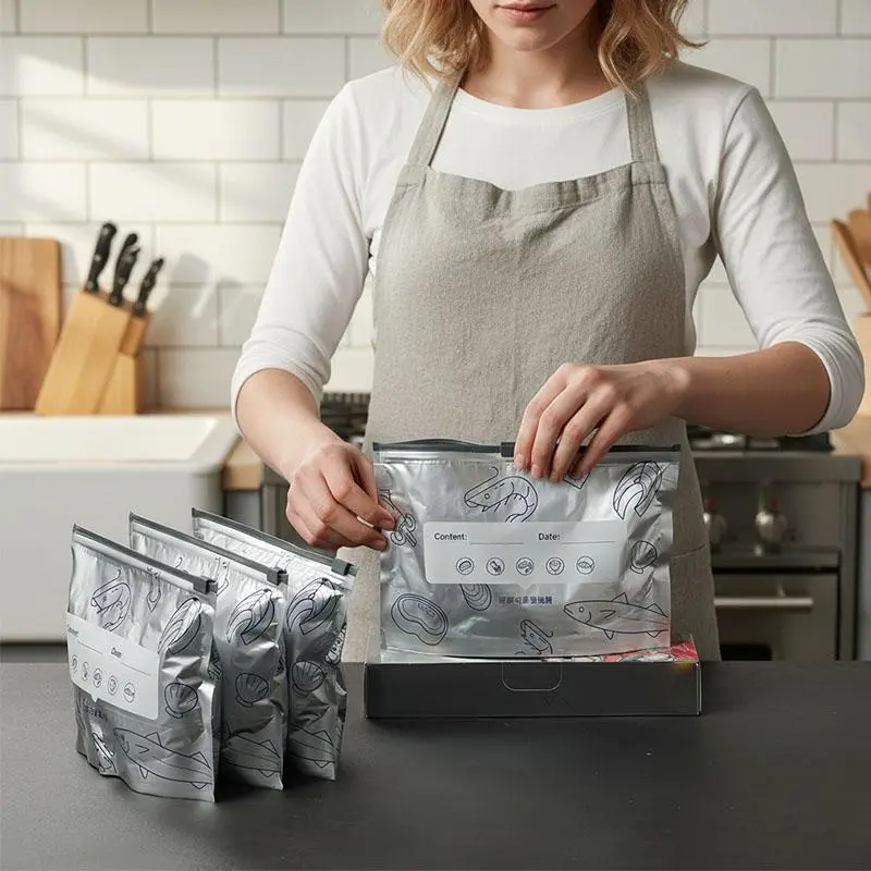 30-Pack Multi-Size Thick Reusable Aluminium Sealed Storage Bags (10S+10M+10L Standard), 2026 New Airtight Insulation Leak-Proof Durable Collapsible Kitchen Stand-Up Pouches with Labels & Zip Locks, Eco-Friendly Containers for Vegetables, Fruits