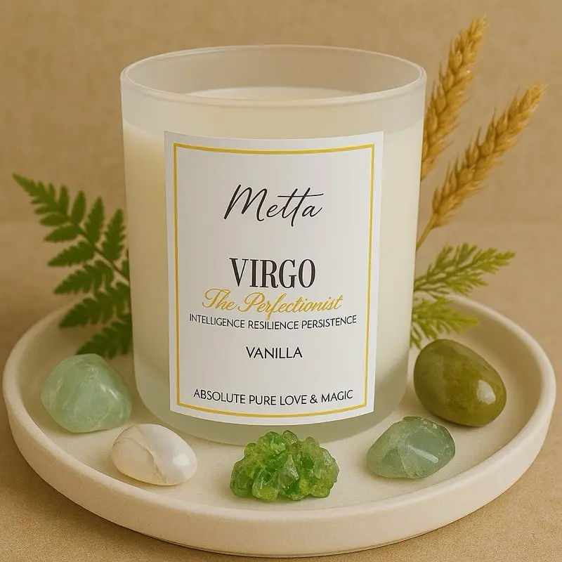 Metta Virgo Zodiac Candle - The Perfectionist Vanilla Scented - Intelligence Resilience & Pure Love Magic Aromatherapy Decor