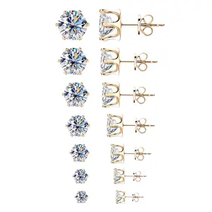 Unisex Synthetic Moissanite Stud Earrings for Women Men, Classic 6-Prong D Color VVS1 Moissanite Earrings with Certificate 4mm-7mm