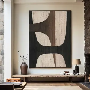 Beige & Black Abstract Minimalist Wabi Sabi Wall Art, Large Brown Texture Poster