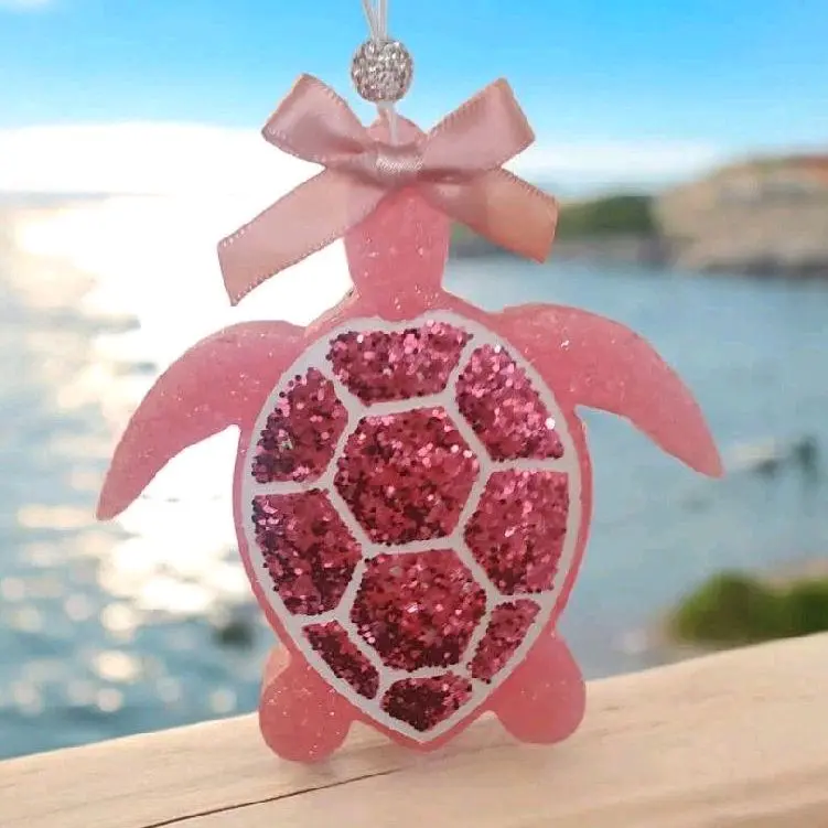 Sea Turtle Long Lasting Scented Car Freshie - Pink Sparkling Turtle Design with Bow, Unique Scent for a Pleasant Driving Experience