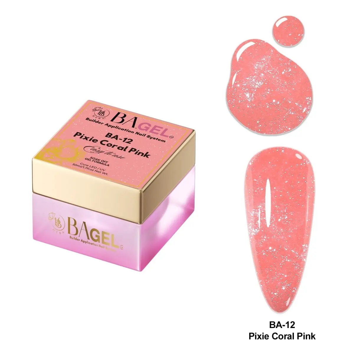 BA.GEL Paris French Collection BA-12 Pixie Coral Pink Lightweight Nail Art Builder Gel 50ml EU Compliant HEMA-Free TPO-Free