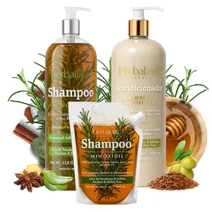 Herbalista Viral 3 Pack Herbal Hair Care Bundle – Shampoo Minoxidil & Conditioner 1000ml (33.8 fl oz) Each  + Travel Size Pouch 400ml – With Real Botanicals – Paquete de 3 Piezas Shampoo & Acondicionador + Tonico Capilar – 100% Natural & Handcrafted