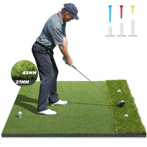 5x4ft Dual-Turf Golf Hitting Mat, 50mm Extra Thick Practice Mat with Alignment Guide & 6 Tees, Artificial Grass Driving & Chipping Pad for Backyard & Indoor Simulator, Heavy Duty Golf Training Aid, Ideal Gift for Men & Dad, Rustic Green