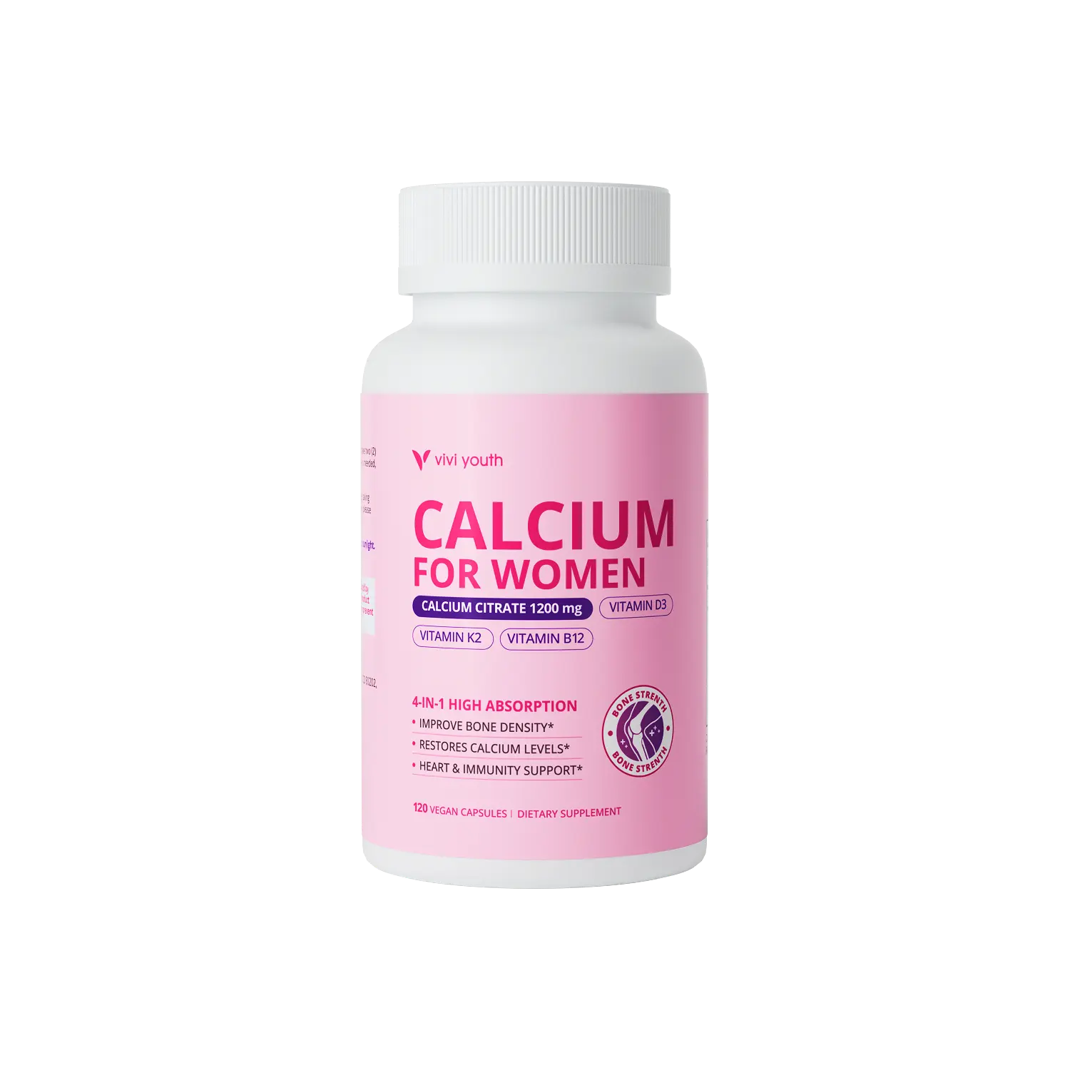 Calcium Supplements for Women - 4-In-1 Calcium Citrate 1200 mg with Vitamin D3 K2, B12 - High Absorption Calcium Citrate & Carbonate for Bone Density & Strength, Non-GMO, 120 Vegan Capsules Healthcare Dietary Fitness Edible