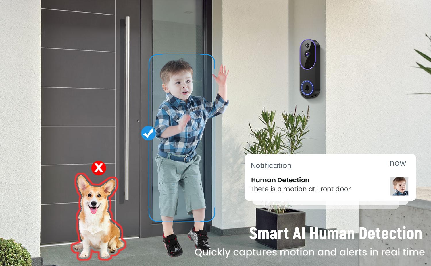 1080P Wireless Video Doorbell Camera, Smart AI Human Detection, FHD Live View, Cloud Storage, Night Vision, Two Way Audio, Instant Alert, 2.4G WiFi Only, Indoor/Outdoor Surveillance Cam for Home Security System 1080P Wireless Video Doorbell Camera, Smart AI Human Detection, FHD Live View, Cloud Storage, Night Vision, Two Way Audio, Instant Alert, 2.4G WiFi Only, Indoor/Outdoor Surveillance Cam for Home Security System