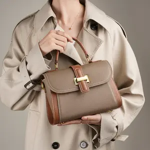 TX Packs Genuine Leather Structured Satchel - Two-Tone Crossbody Handbag with Gold Hardware QuietLuxury Everyday Wear Wide Strap