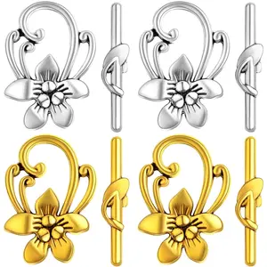 20 Set of Flower Shaped Toggle Clasps Vintage Alloy OT Toggle Buckle Connector Decorative Clasp Accessories for DIY Neckalce Bracelet Jewelry Craft Making, 2 Colors