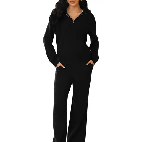 TOTATUIT Women's 2-Piece Athleisure Sweatsuit - Long Sleeve Half-Zip Top & Jogger Pants, Soft Relaxed Cut Activewear Set, 2025 Fall Workout Daily Wear, Back to School, Christmas Gift, Machine Washable Athleisure Breathable Sporty Style Clothes