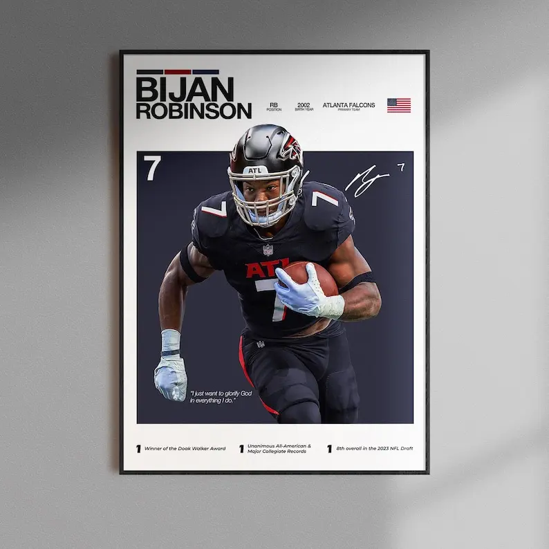 Bijan Robinson Poster, Atlanta Poster, Sports Room Art, Gift For Him (No Framed)