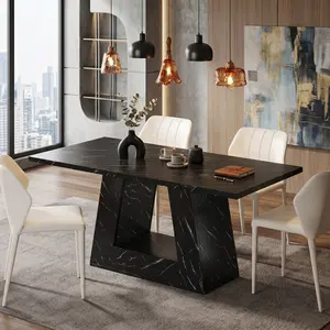 63" Modern Faux Marble Dining Table for 4-6 People, White Tabletop, 300lb Capacity, Multi-Functional for Living Room, Dining Room, Kitchen