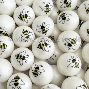 20mm Bee Print Acrylic Bead, Summer, Bee Beads, Bubblegum, Chunky Round, Gumball, Beading Supplies