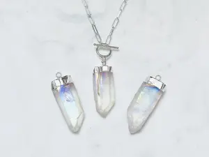 Angel Aura Raw Quartz Lilith Pendulum Pendant Necklace in Gold or Silver Necklacke