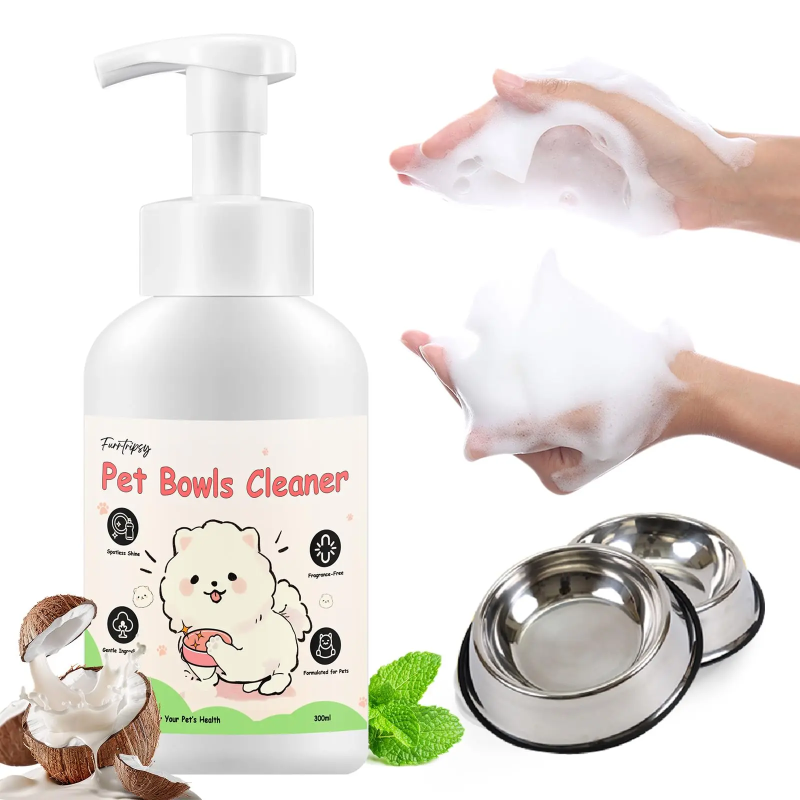 Pet Bowl Cleaner Mousse 300mL | Vet Enzyme Formula for Dog Cat Dishes, Toys  Fountains & Bird Baths Feeders Cleaner | No Residue | 5.1oz Travel Size | Lick Safe, Unscented