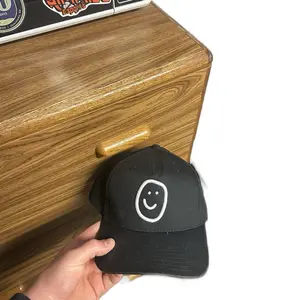 Happy Smile Face Happiness Project Black Cap with White Smiley Design for Casual Wear