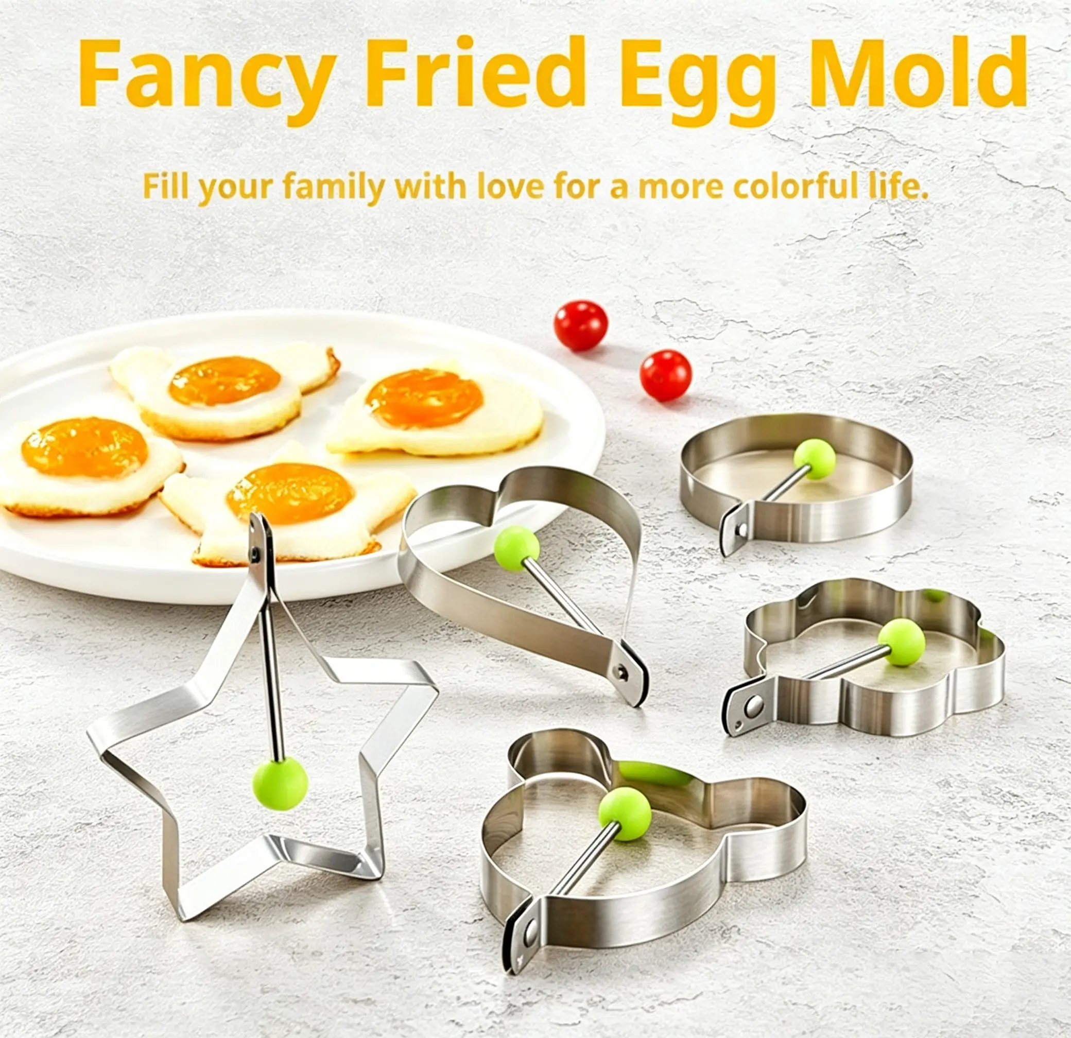 5pcs Stainless Steel Egg Mold - Camping & Hiking Camp Kitchen Cooking Utensils, DIY Egg Frying Tool, Heart-Shaped Pancake Setter