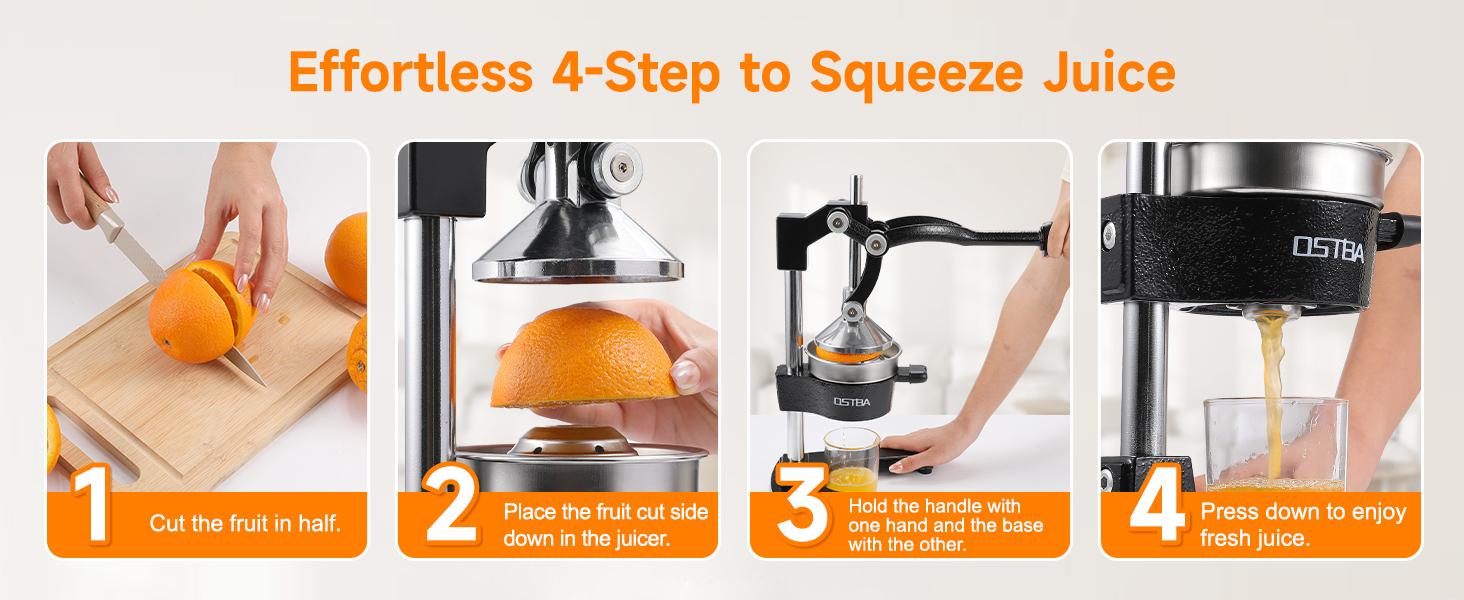 OSTBA Cast Iron Manual Juicer Hand Press, Commercial Grade Citrus Juicer, Stainless Steel Lemon squeezer for Orange, Lemon, Lime, Pomegranate with Stainless Steel Cup