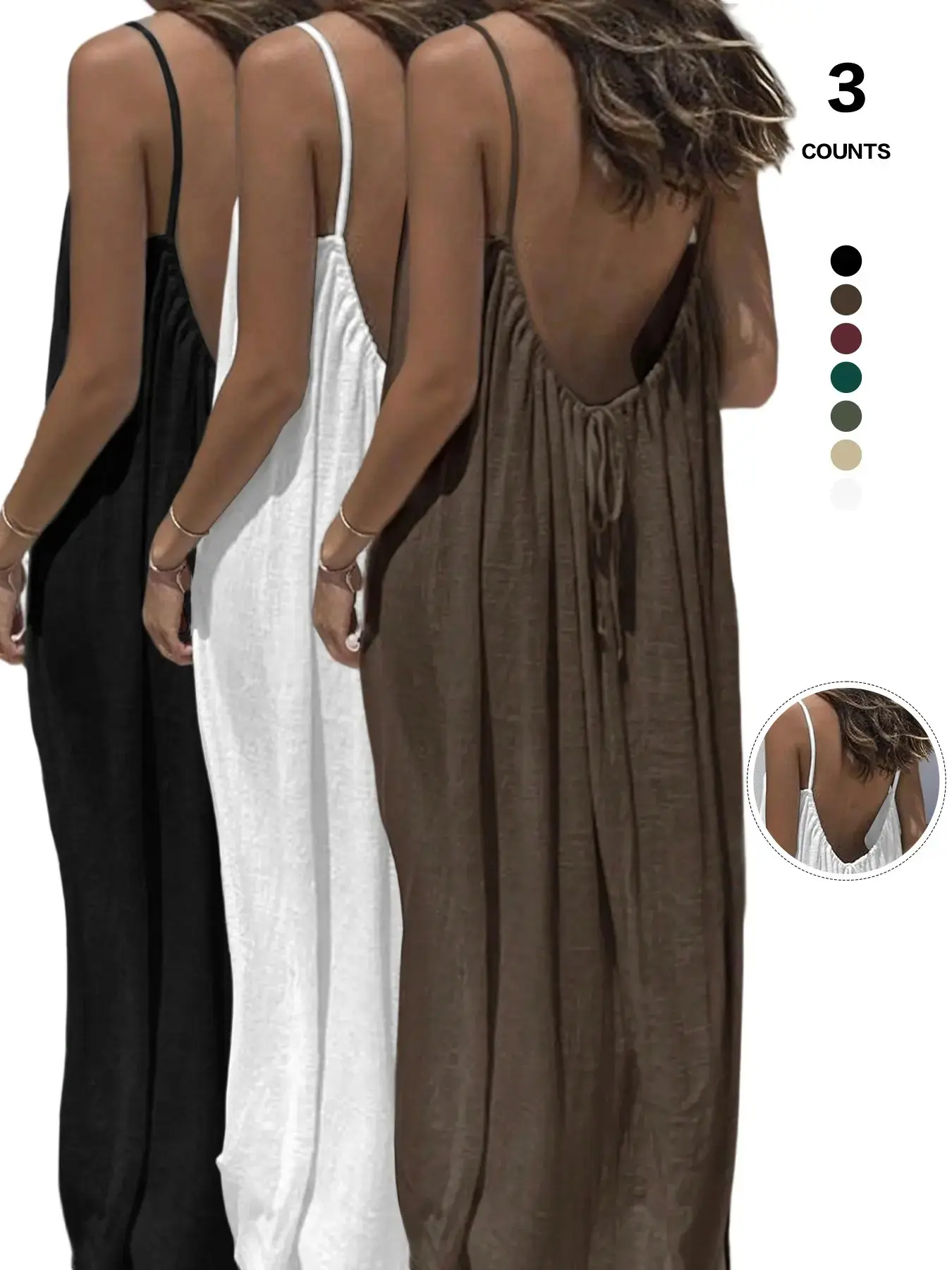 1/3 Pcs Women's Solid Color Basic Backless Cami Dress, Casual Chic Sleeveless Dress for Summer, Ladies Clothes for Beach Holiday Vacation