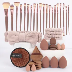 40pcs Makeup Tool Set with Cosmetic Brushes Sponges Puffs Headband for Daily Facial Makeup Cleaning Multi-use Nylon Bristle Kabuki Oval Ultra Thin Eyeliner Smudge Brushes Foundation Blending Dual-Brush for Powder Blush