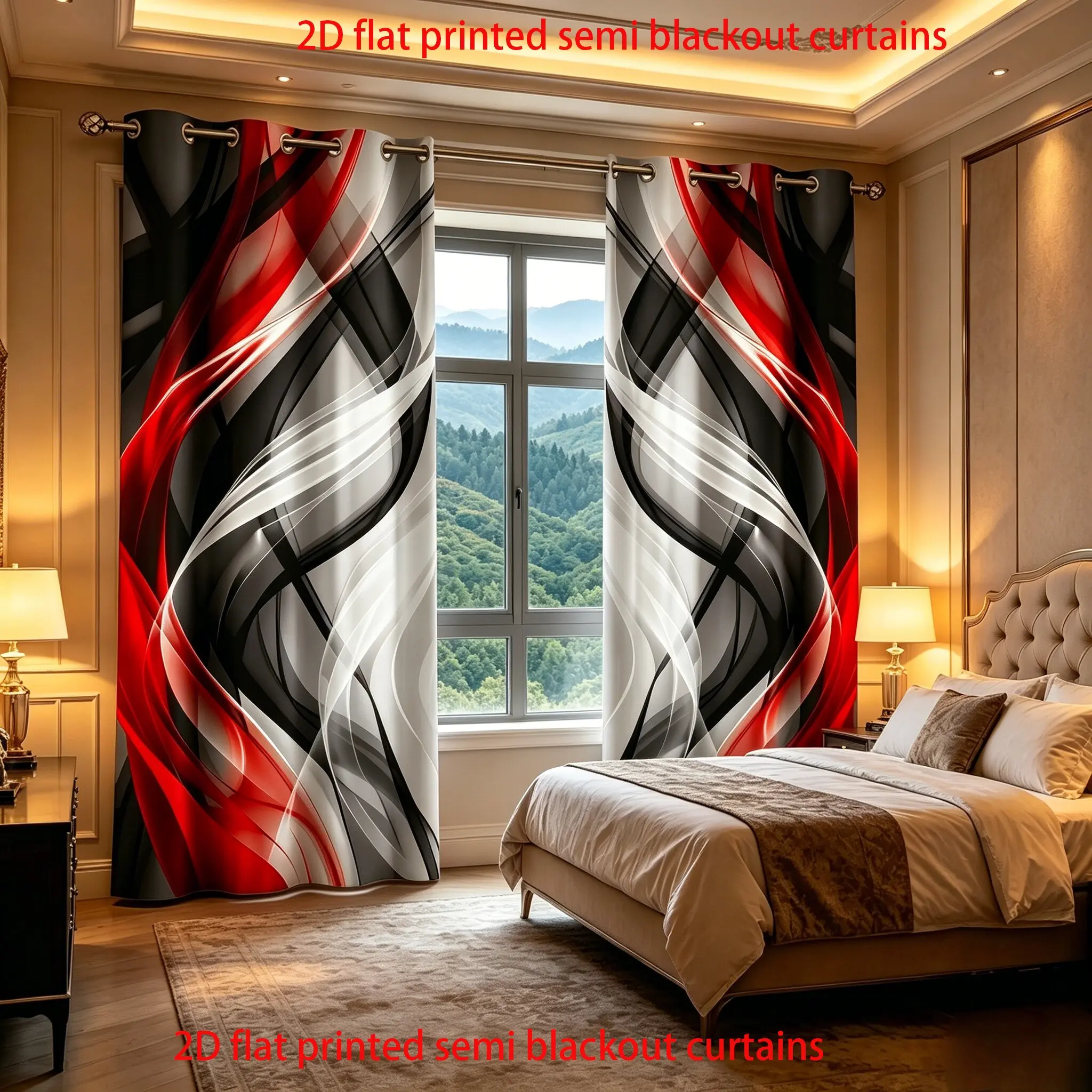 Luxurious Dreamy Striped Half-Blackout Curtains, 2-Piece Set, 2D Flat Print, Polyester Material, Ideal for Bedroom and Living Room Decor, Home Decoration Curtain