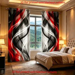 Luxurious Dreamy Striped Half-Blackout Curtains, 2-Piece Set, 2D Flat Print, Polyester Material, Ideal for Bedroom and Living Room Decor, Home Decoration Curtain