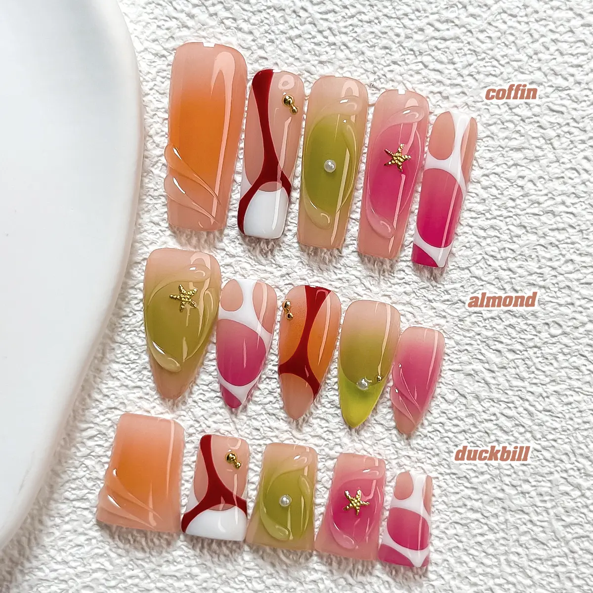 Live | CuraTique | Fruit Ombre 10PCS Handmade Press On Nails REUSABLE 3D Gel Spring 2026 / Light Luxury、Lovely、Gorgeous