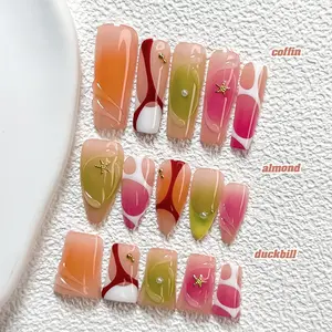 Live | CuraTique | Fruit Ombre 10PCS Handmade Press On Nails REUSABLE 3D Gel Spring 2026 / Light Luxury、Lovely、Gorgeous