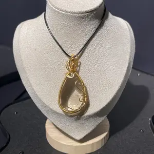 Premium Natural Clear Quartz Water Drop Pendant Copper Wire-Wrapped