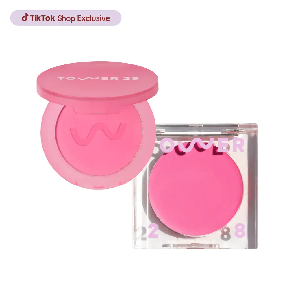 Tower 28 Cheeky Blush Duo Cream and Powder Blush Set, Full-Size BeachPlease and GetSet Powder Blush for Long-Lasting Color, Vegan & Sensitive Skin-Friendly