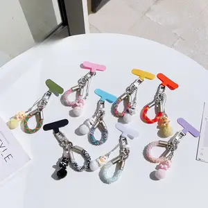 Creative hand-woven mobile phone lanyard removable with gasket colored cat plush braided keychain lanyard
