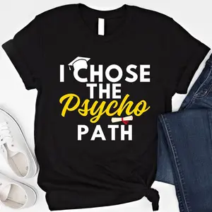 Men's psychology graduation with a playful twist Graphic T-Shirt - Short Sleeve Crew Neck Regular Fit Casual Wear | Soft & Breathable Fabric, Durable Print, Everyday Comfort, Machine Washable, casual and humorous flat lay of clothing items including a