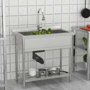 Lordear Commercial Kitchen Sink Stainless Steel Utility Sink Free Standing Single Bowl Workbench with Faucet  36x21x33.5 in Commercial Single Bowl Sinks for Restaurant, Garage, Laundry, NSF Certified