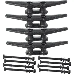 Dock Cleats 6/8/10 inch With Hardware,Electrophoretic Coated Black Boat Cleat Dock Boat Cleats,Rope Cleat Boat Dock Cleats Ideal for Boat Docks, Decks, Piers for Tying up Boats (2,4,6,8,12 Pack)