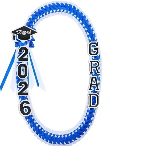2026 Graduation Leis for Him Her - Hand-Woven Blue Braided Ribbon Lei with GRAD Letters & Cap Charm, Adjustable Graduation Money Lei with Safety Pins for Class of 2026 Graduation Ceremony Party Favors, Graduation Party Supplies, Party Accessory