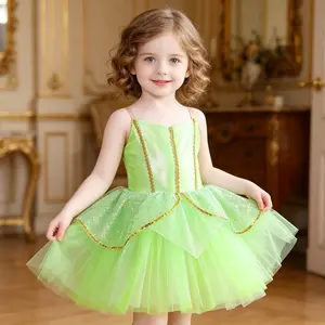 Girls' Green Princess Dress, Layered Tulle Sparkly Fairy Costume, Perfect for Birthday Parties & Role Play