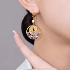 Purple Donut Earrings for Women, Chinese Style Minimalist Design, Chic Luxury Fashion Jewelry, Elegant Statement Ear Cuffs DZEH4317