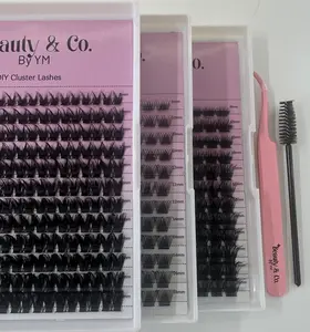 Beauty&Co 144 PCS Wispy Lash Clusters: 8–16mm Fluffy Volume Individual Lashes with Soft Thin Band for Natural DIY eyelash Extensions with Tweezer