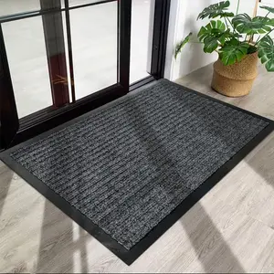 1pc Modern Striped Door Mat, Thick Durable Non-Slip Backing, Pure Color Stripe Courtyard Door Pad, Outdoor Kitchen Garage Hallway Use,Grey