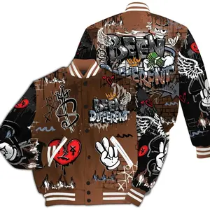 Varsity Jacket To Match Air Foamposite Metallic Copper - Been Dif2erent Drip Graffiti All Over Print TF8