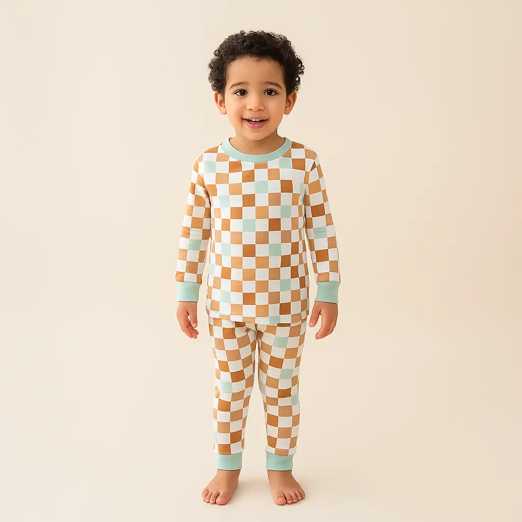 Bamboo Two-Piece Pajama Set Retro Blocks
