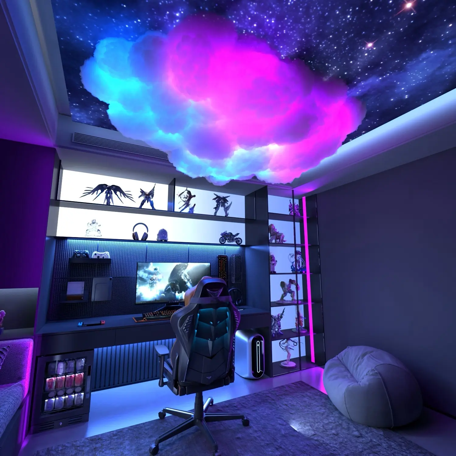 3D Music Thunder Cloud Light, Rhythm RGB Color Changing Light Strip, Wall Lightning Cloud Light, Remote Control, Singing Room, Dance Room, E-sports Room -196.85 Inch (A piece of)