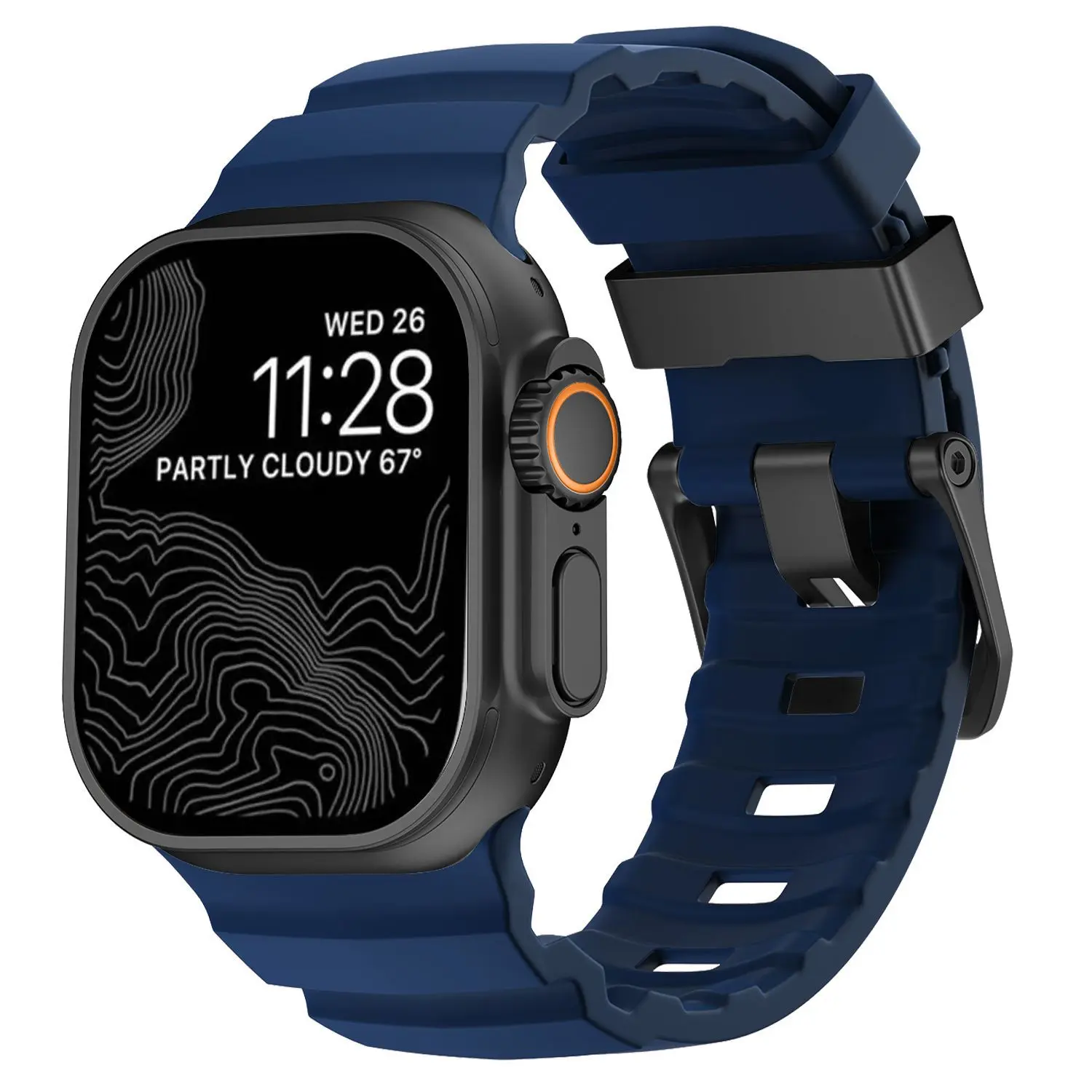 Armor FKM Rubber Watch Strap with Titanium Buckle, 44mm/45mm/46mm/49mm Multi-Size, Compatible with Ultra & 1-10 Models, Secure Fit Stylish Wearable Accessories, Men's Accessories, Storm Black